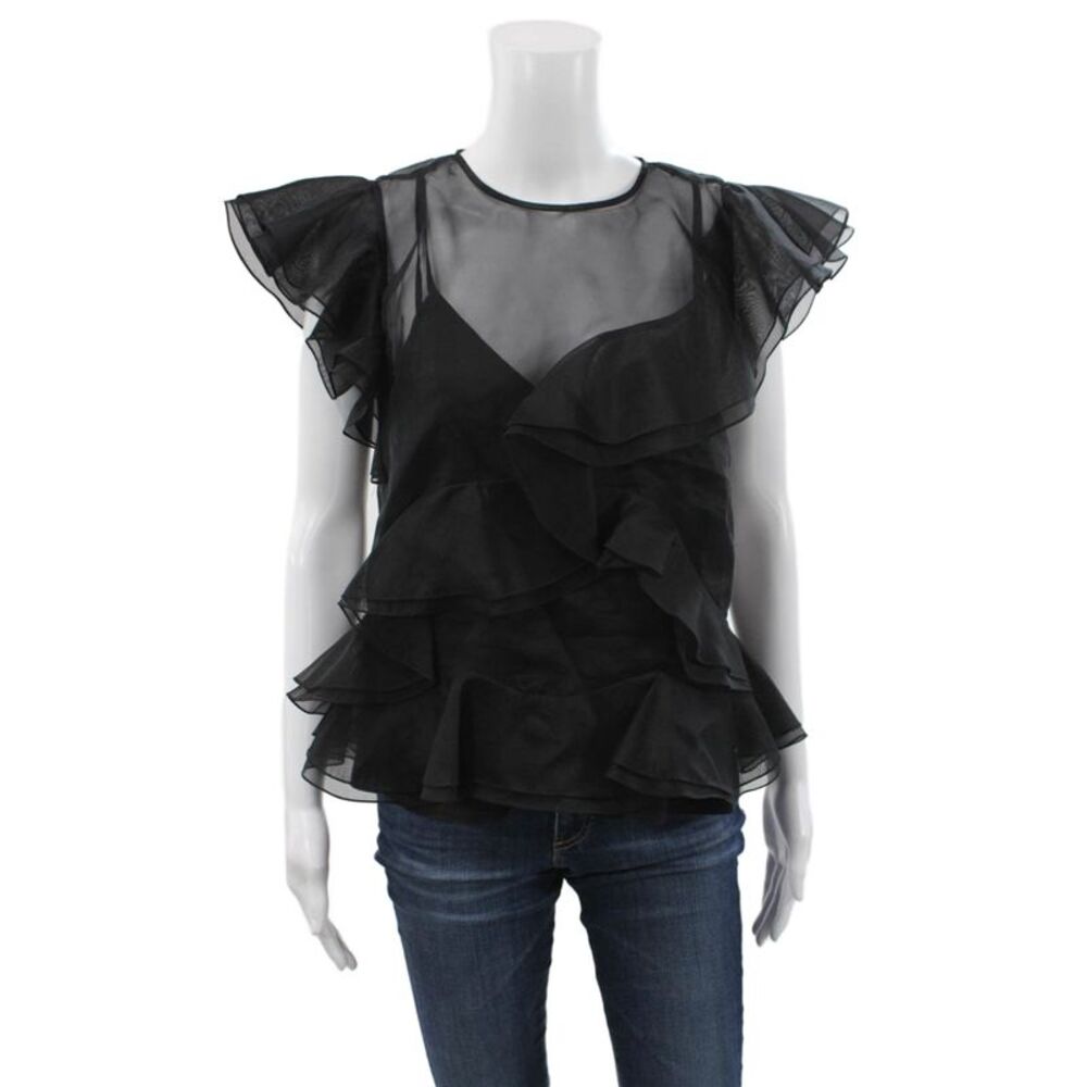 Rebecca Taylor Women Basic Black Silk Sleeveless Round Neck Blouse Size 6